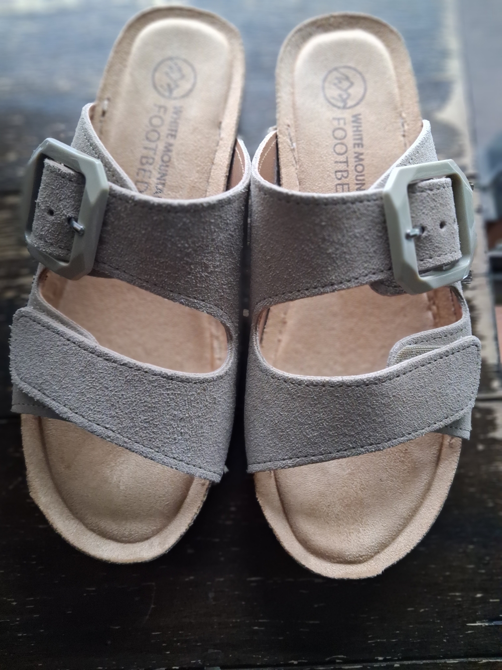 WHITE MOUNTAIN Suede Double-Strap Slide Sandals in Taupe